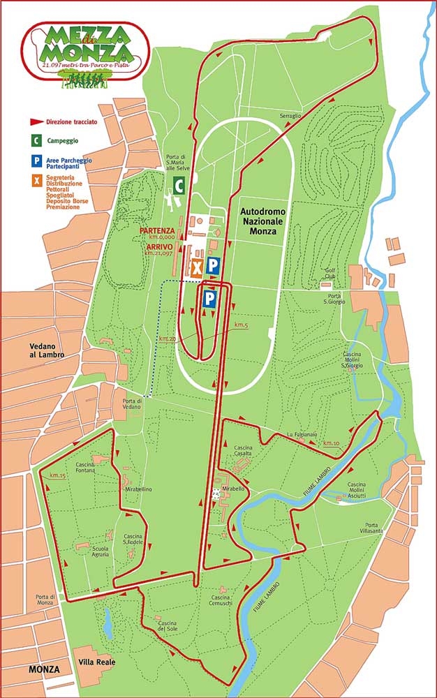 Mappa della Mezza Maratona di Monza